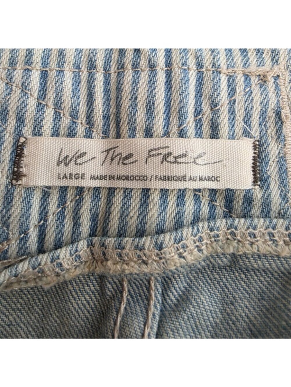 We The Free People Overall Smock Mini Striped Railroad Dress L - Picture 5 of 5